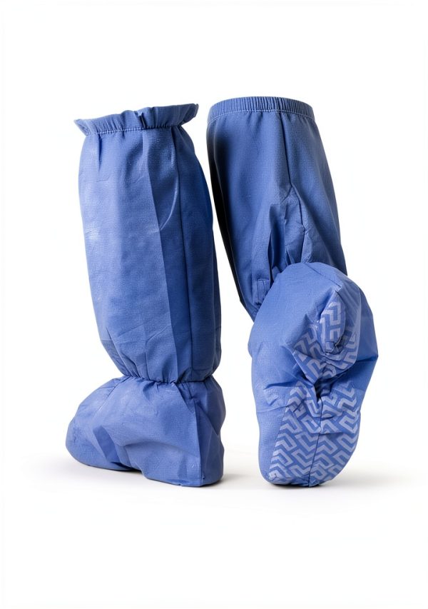 Medline Nonskid Multilayer Boot Covers Blue Knee-High Fit 150 Pack-0